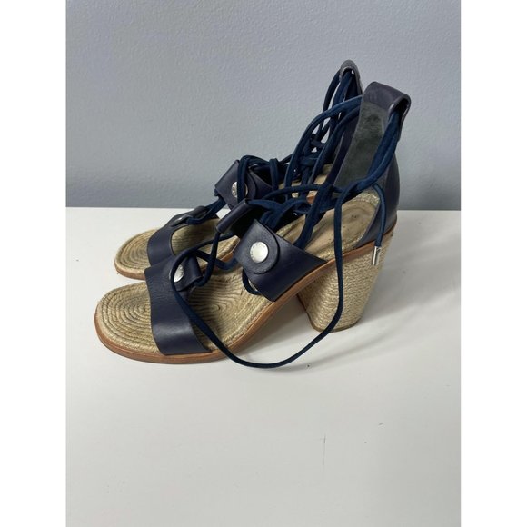 RAG & BONE Navy Eden Leather Raffia Lace-Up Sandal - Picture 3 of 12